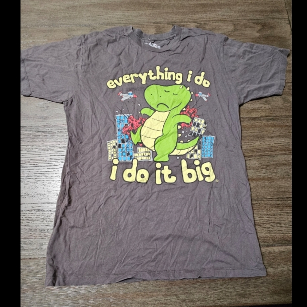 Black Matter Gray T-Shirt with Green Dinosaur Graphic